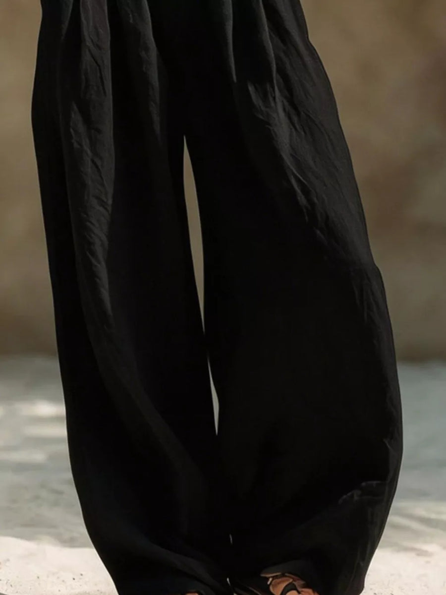 Full Size Elastic Waistband Wide Leg Pants in Black