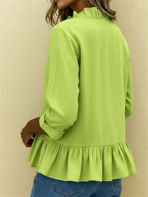 blouse in White with ruffled and hip-length