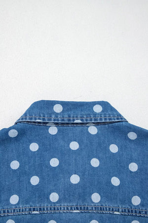 Polka Dot Long Sleeve Collar Shift Tunic Denim Jacket option 7