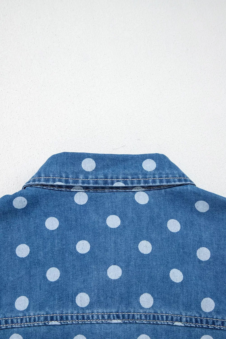 Polka Dot Long Sleeve Collar Shift Tunic Denim Jacket option 7