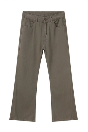 Olive wide-leg denim trousers with a relaxed fit and classic five-pocket styling.