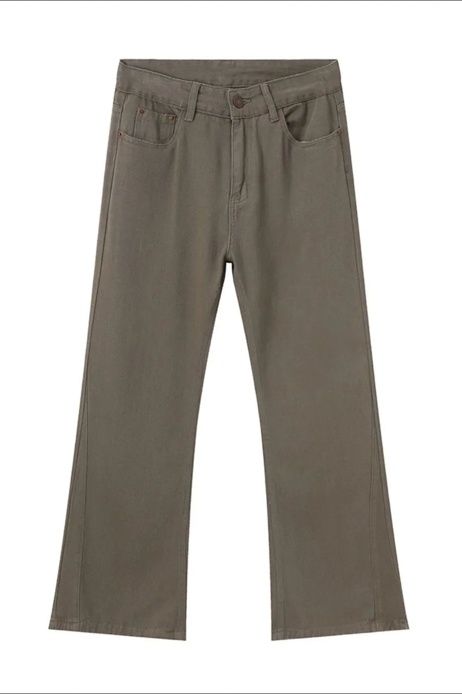 Olive wide-leg denim trousers with a relaxed fit and classic five-pocket styling.