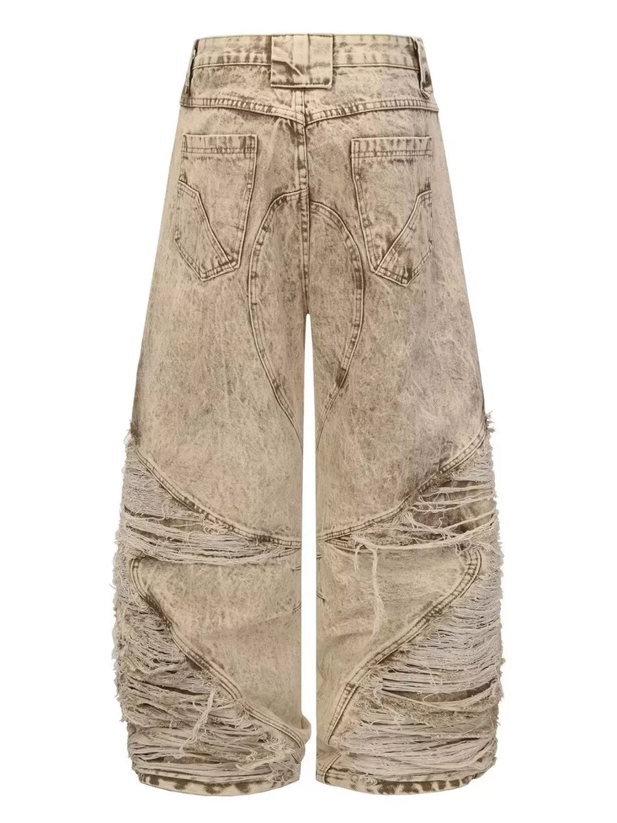 Men's Distressed Wide-leg Jeans Plus Size in Khaki