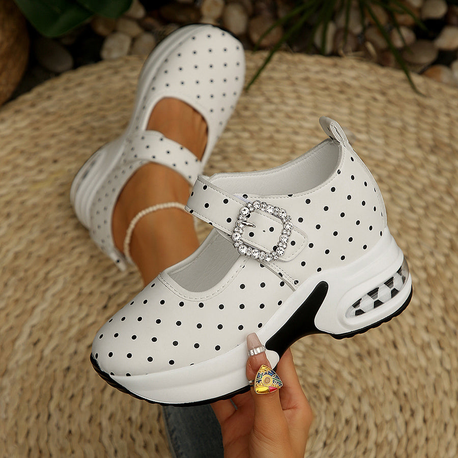 loafers in white with polka dot and platform sole