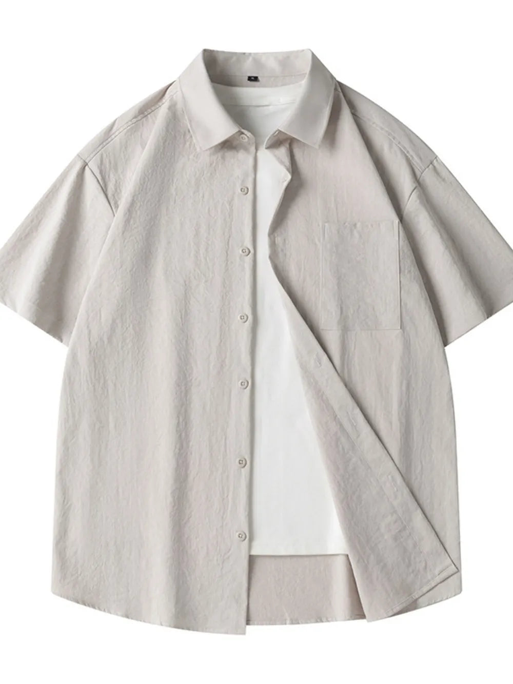 Men's relaxed fit short sleeve button-up shirt in Dust Storm cotton with chest pocket.