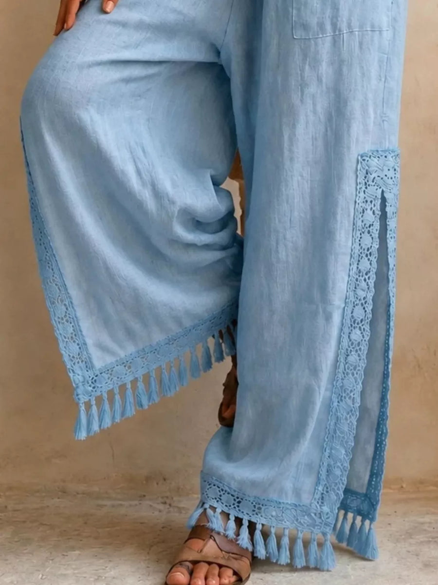 100% polyester Care instructions: Machine wash cold wide-leg pants in Gray with flared silhouette