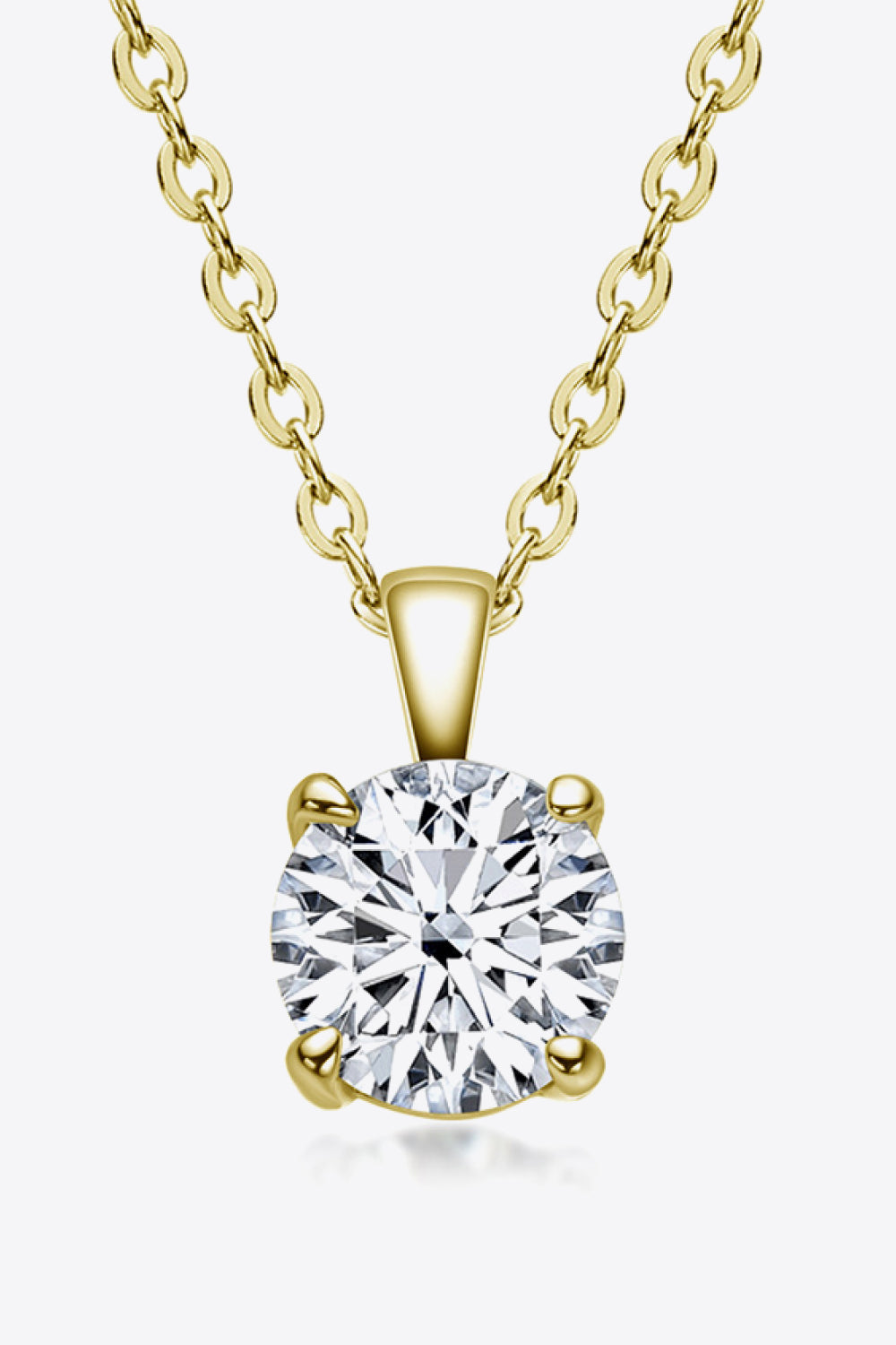 Gold chain necklace with a round brilliant-cut solitaire diamond pendant.