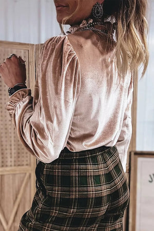Western Style Long Sleeve Stand Neck Velvet Top option 4