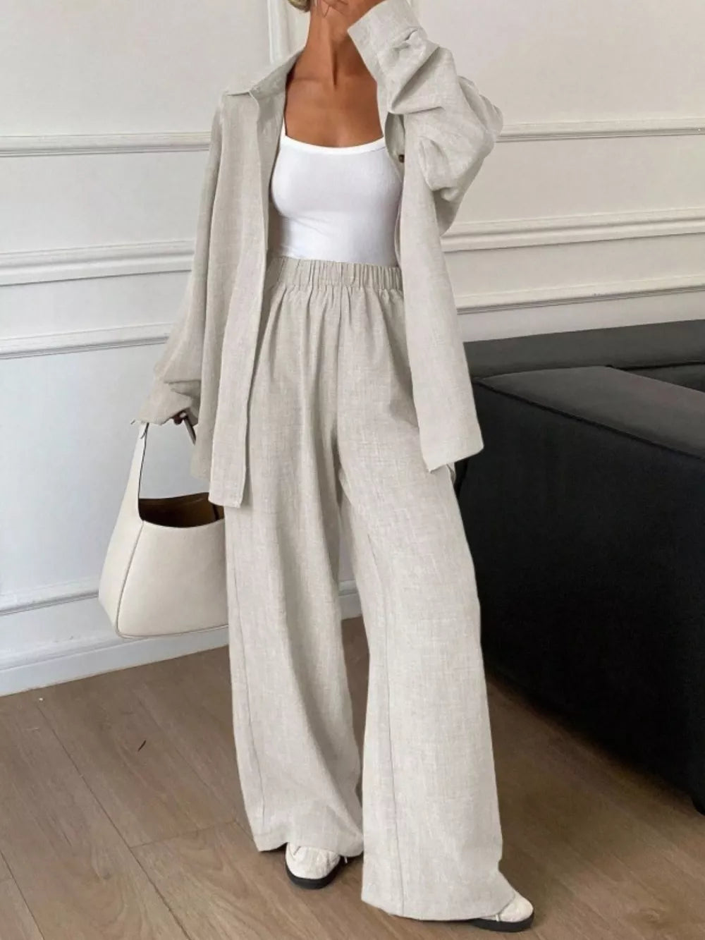 100% polyester Care instructions: Machine wash cold two-piece set in Apricot with relaxed silhouette