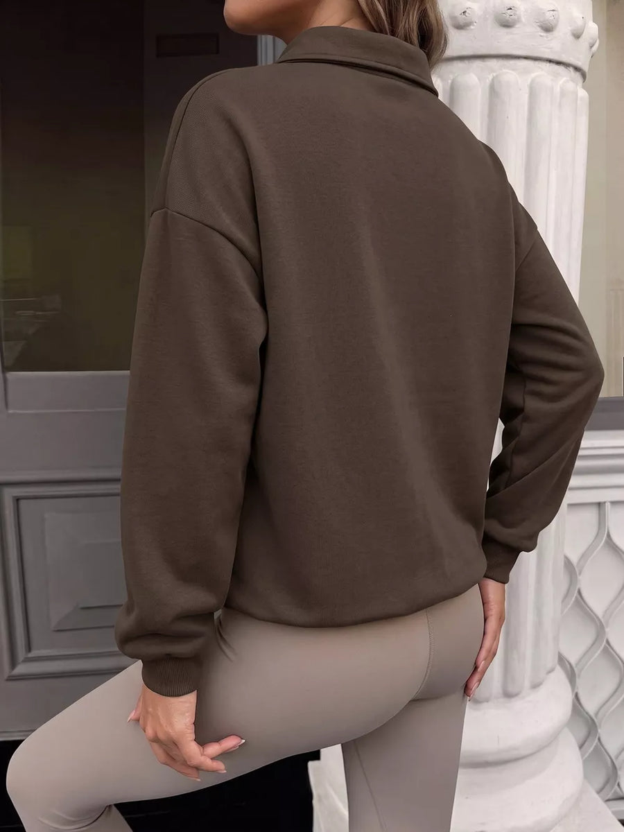 casual sweatshirt in Coffee Brown with collared
