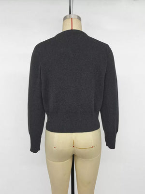 cardigan in Dark Gray with buttoned and waist-length