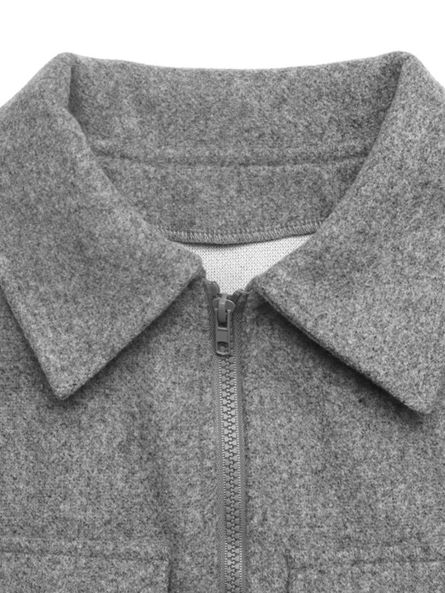 slate gray boxy jacket with collared