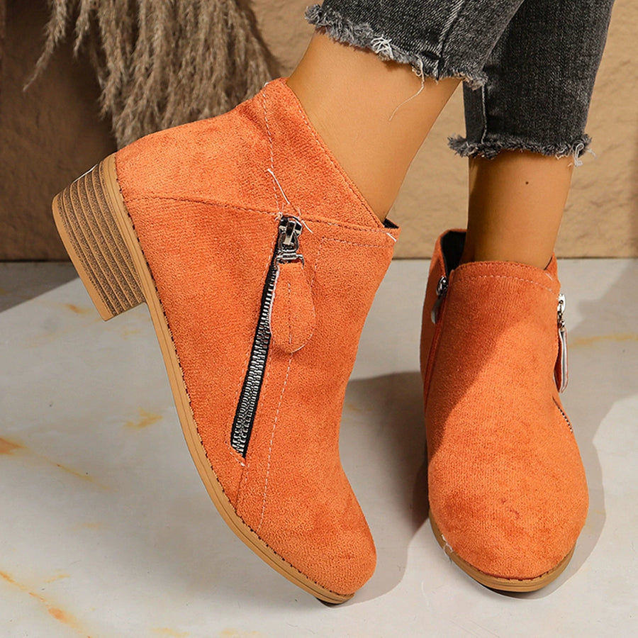 Point Toe Block Heels Boots in brown