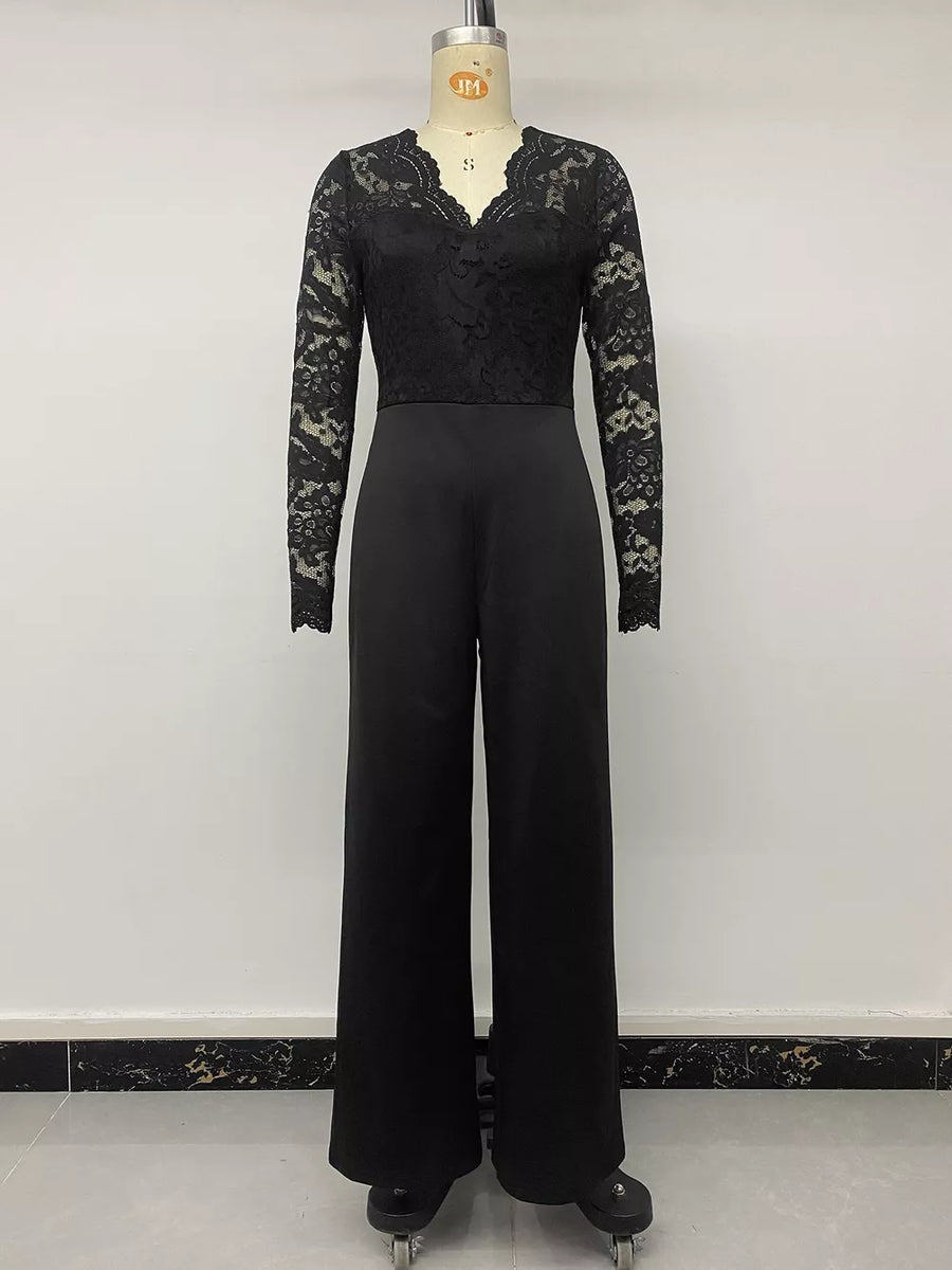 jumpsuit featuring lace in Black with 95% polyester, 5% elastane Care instructions: Machine wash cold texture