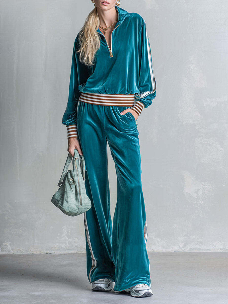 teal lounge set with striped and collared