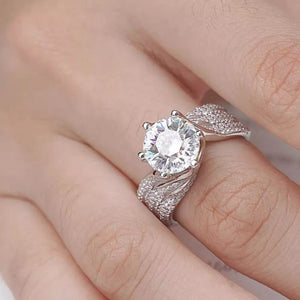 Exquisite Moissanite Solitaire Ring in Silver with pave band
