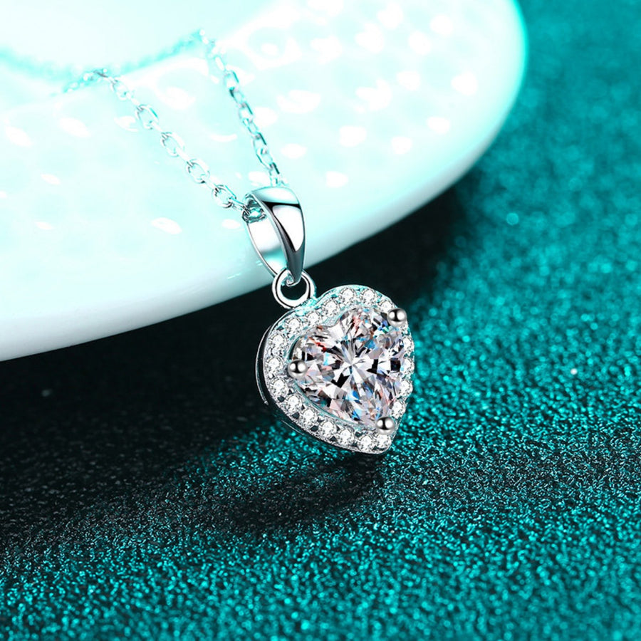 2 Carat Moissanite 925 Sterling Silver Heart Pendant Necklace in silver with heart-shaped pendant