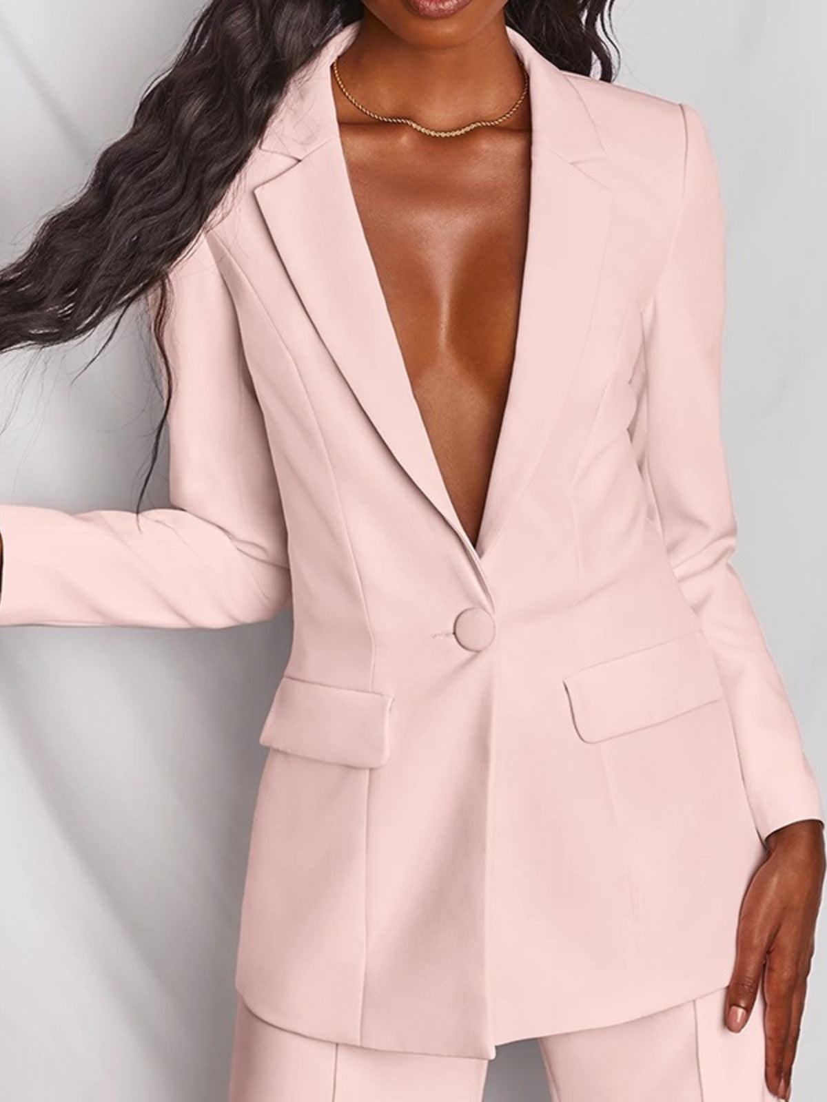 Rose Red One Button Blazer And Wide-leg Pants Set Plus Size