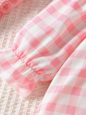 Pink with Children's Plaid Smocked Long Sleeve Top And Pants Set