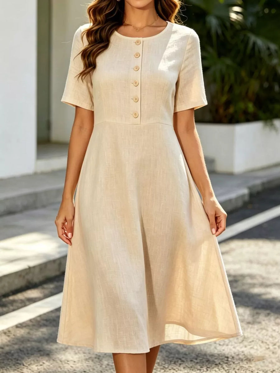 Pink Button Detail A-line Midi Dress