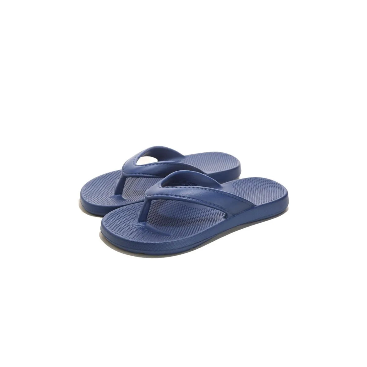 Navy textured rubber thong sandals with a casual beach style.