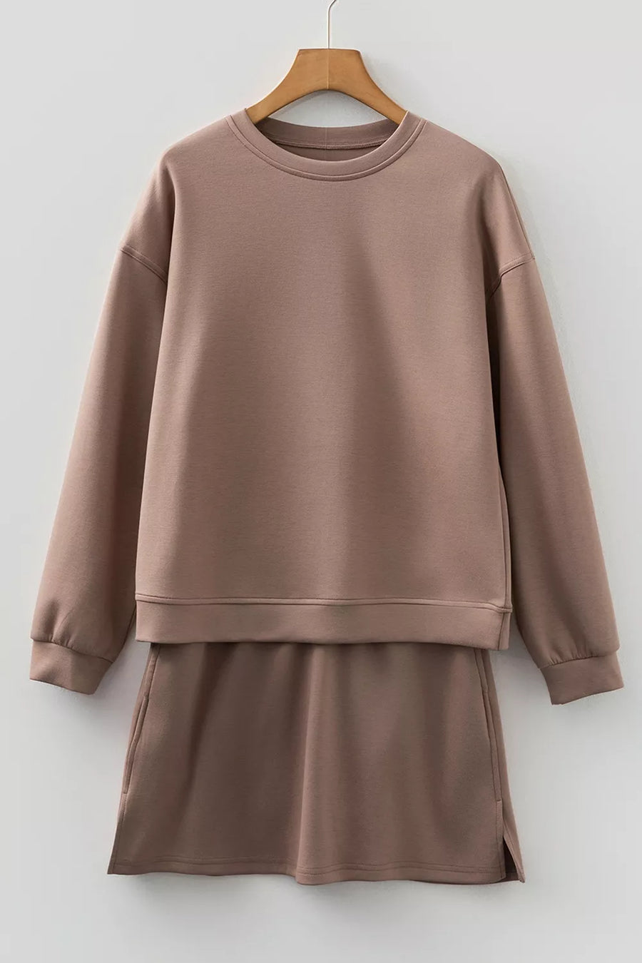 athleisure lounge set in Taupe with crew neck