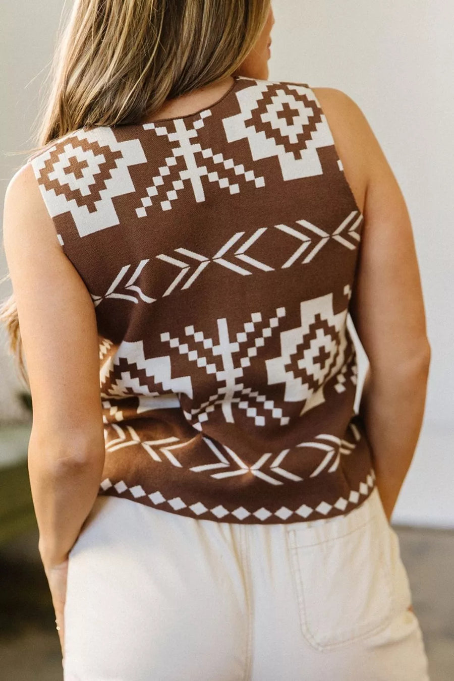 Western Geometric Sleeveless Knit Sweater Vest option 7