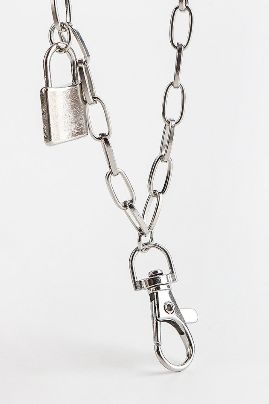 Silver double chain wallet chain with padlock detail and lobster clasp