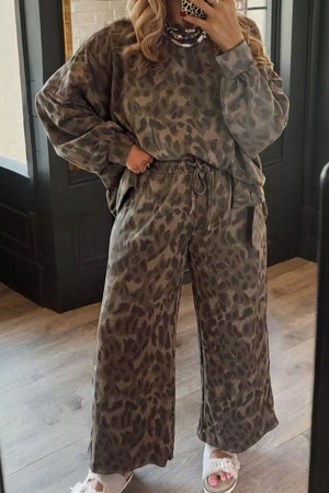 dark brown pajama set with elastic waist and long sleeve
