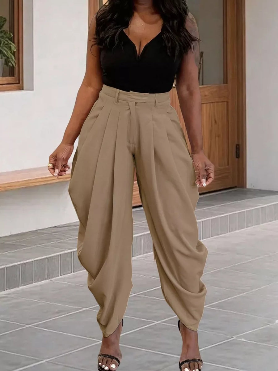 Pink High-waisted Pleated Drape Pants