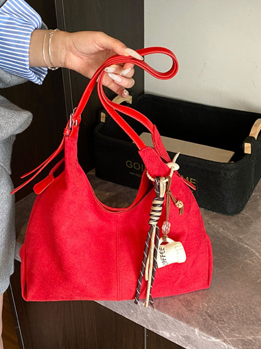 Suede Imported Size &amp shoulder bag in Red with relaxed silhouette