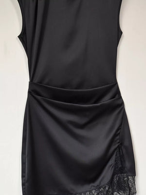 mini dress in Black with mock neck and sleeveless