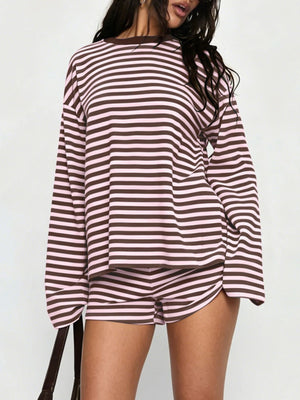 chocolate brown pajama set featuring two-piece and striped