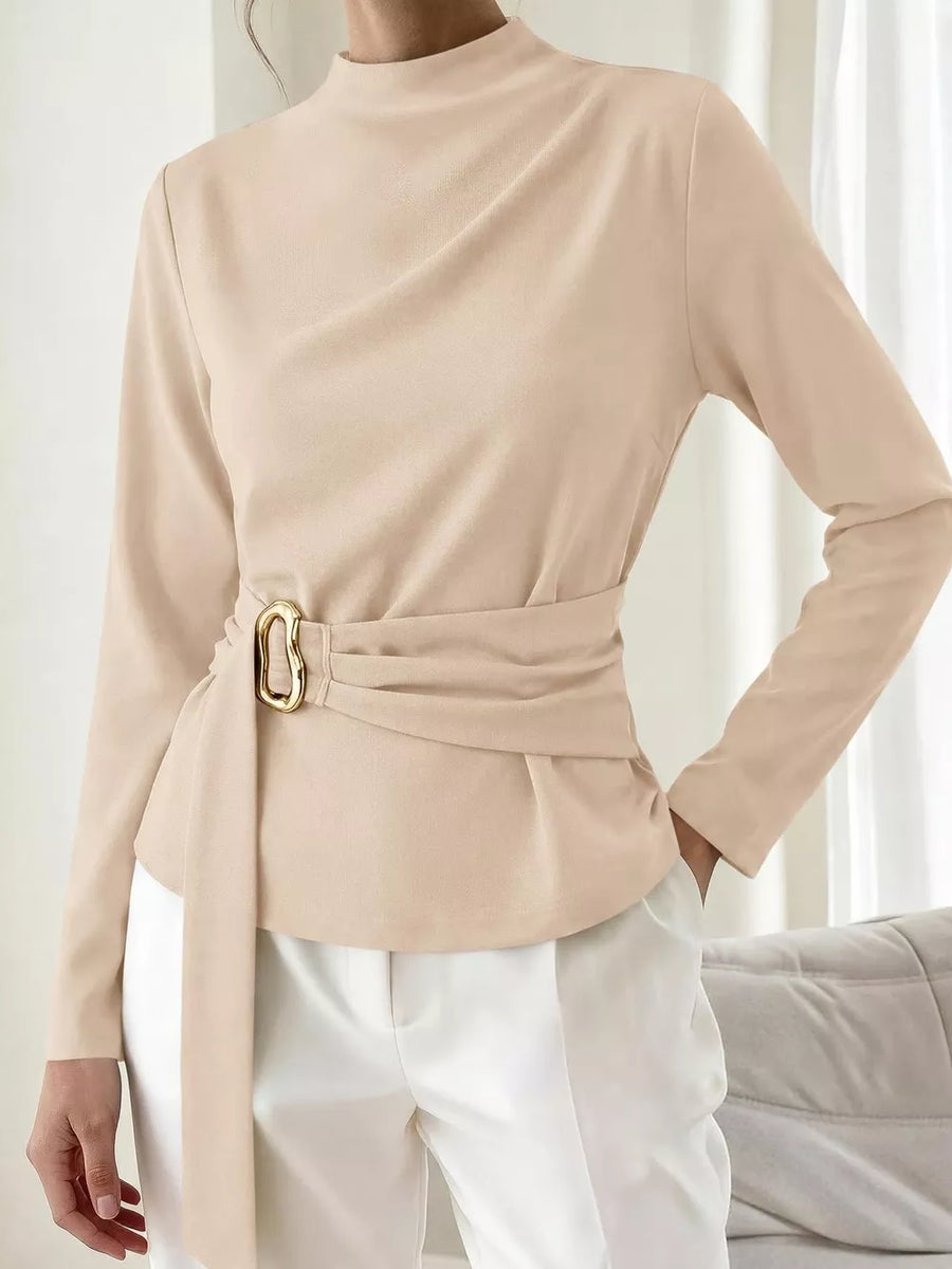 Apricot blouse with hip-length and pullover