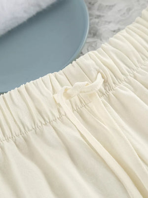 Contrast Trim Button-down Lounge Pajama Set in ivory