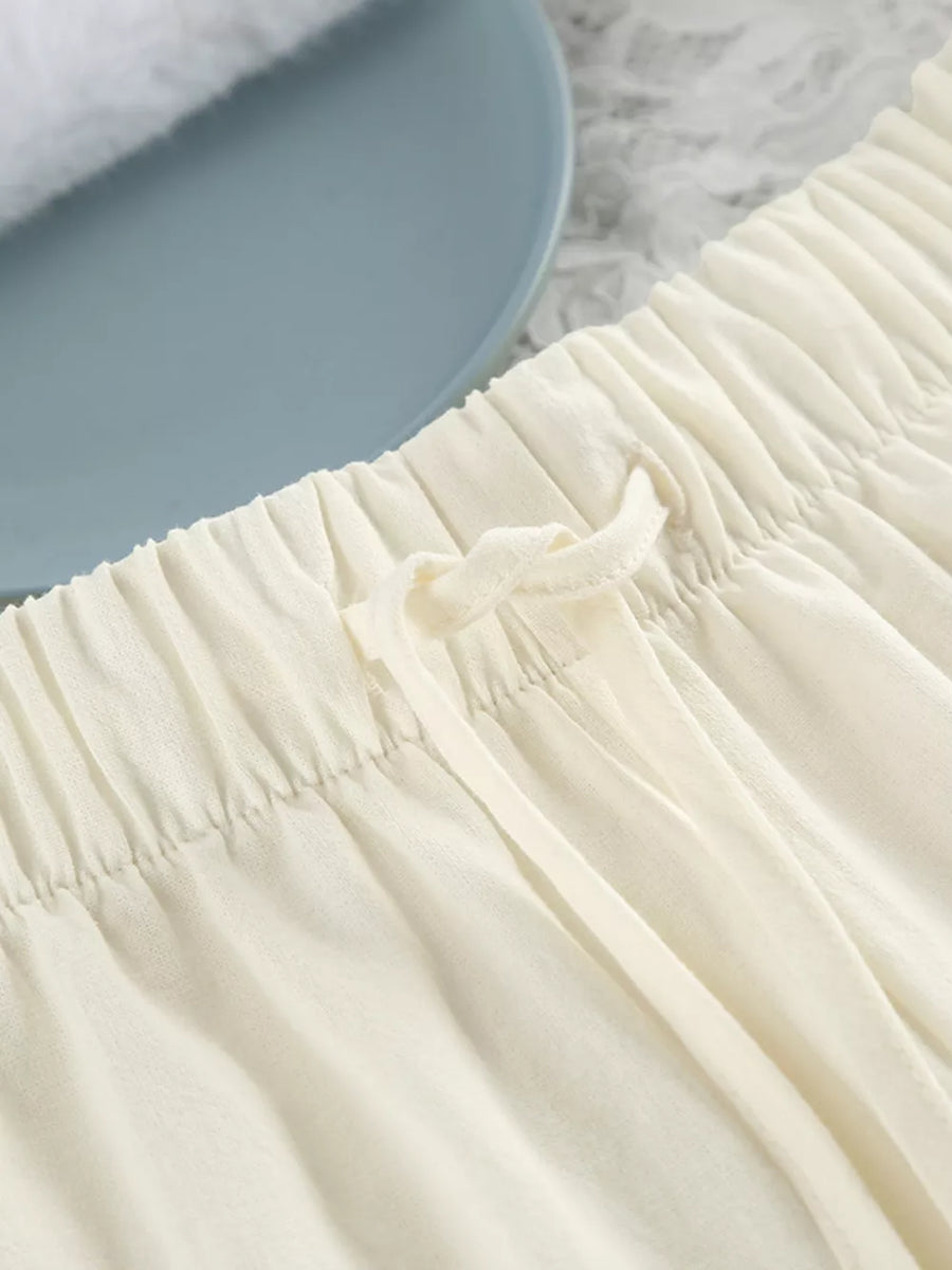 Contrast Trim Button-down Lounge Pajama Set in ivory