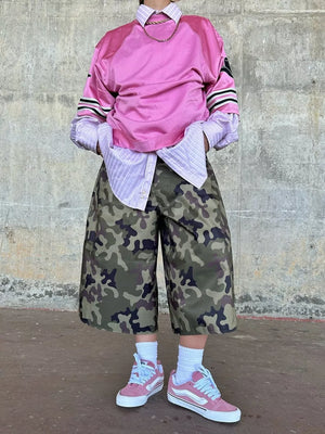 Camouflage Wide-leg Cropped Pants option 5