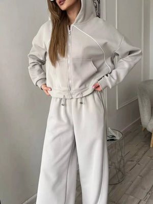 blush pink lounge set with pocketed and long sleeve
