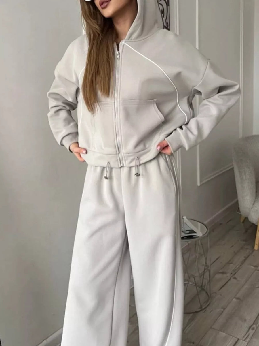 blush pink lounge set with pocketed and long sleeve