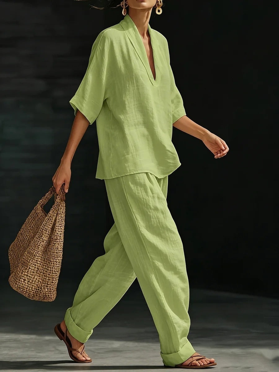 Apricot pajama set with hip-length, full-length and pullover