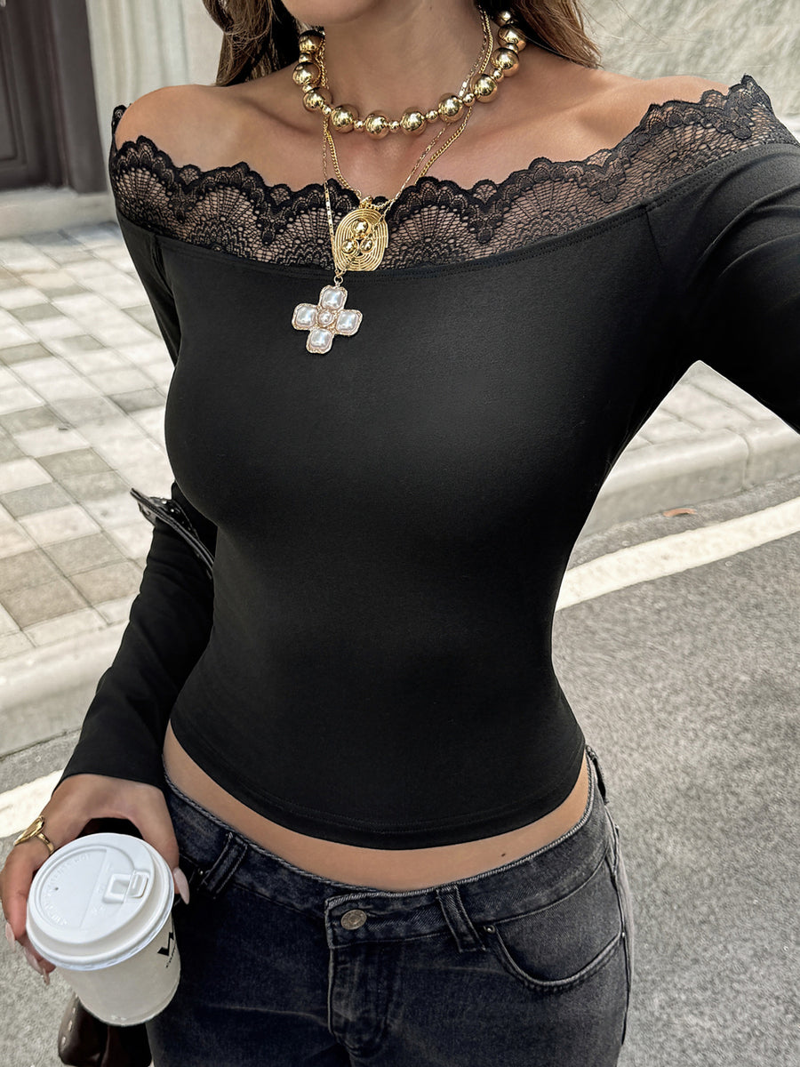 romantic off-shoulder top in Black with off-shoulder