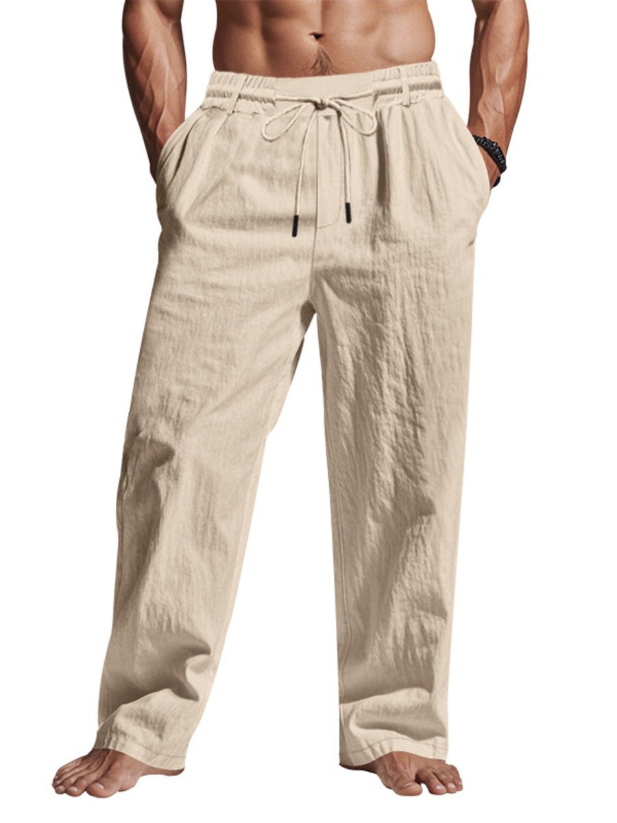Men's Loose Fit Drawstring Pants Plus Size in White with drawstring waist