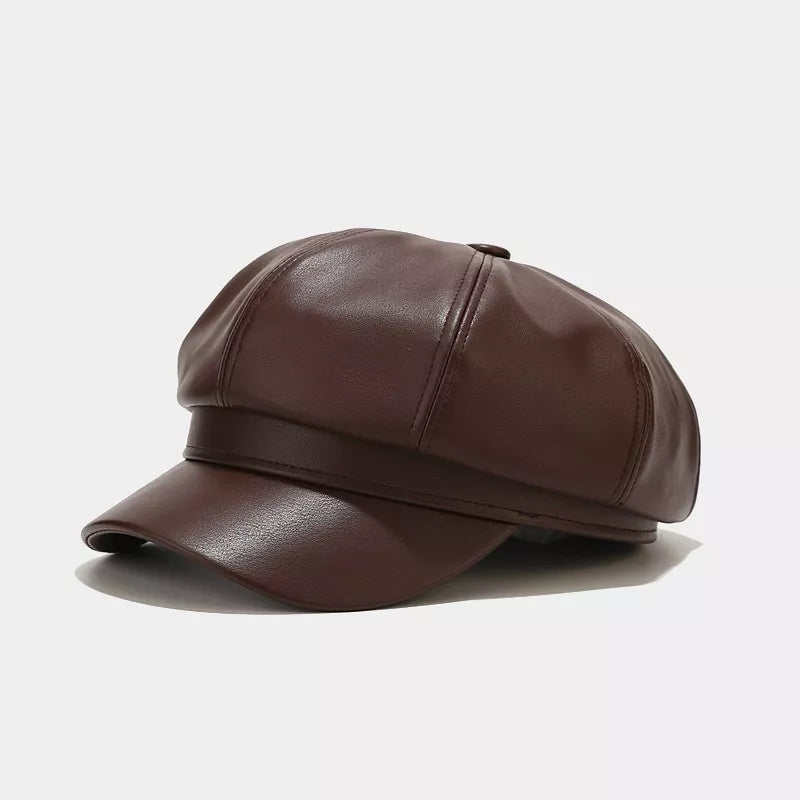 hat in dark brown featuring paneled crown and fitted fit