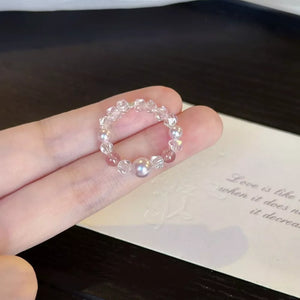 Pearl Crystal Bead Ring in Transparent with beaded