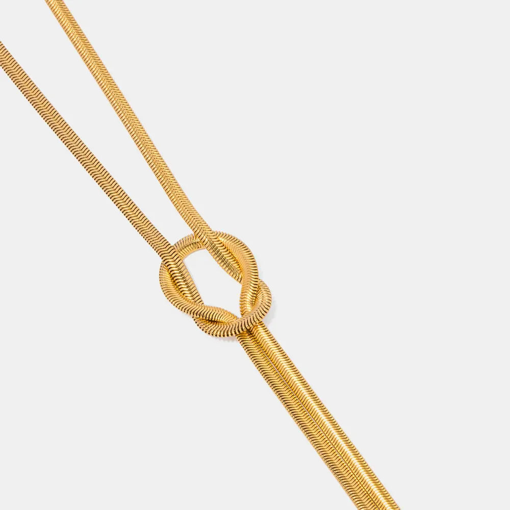 Gold herringbone knot necklace with 16K gold plating