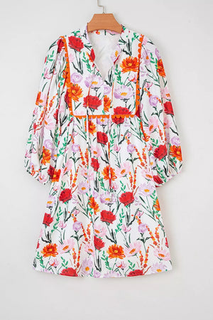 Floral Print 3/4 Puff Sleeve Mini Dress option 5