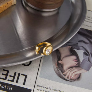 18K Gold-Plated,Stainless Steel,Rhinestone Care instructions: Avoid wearing duri ring in clear with chunky silhouette