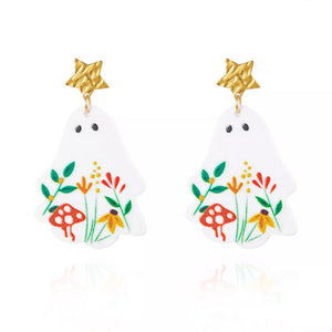 earrings featuring floral in white with 18K Gold-Plated, Acrylic, Stainless Steel Care instructions: Imported Size &amp