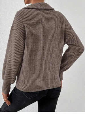 100% polyester Care instructions: Machine wash cold zip-up sweater in Dark Blue with relaxed silhouette