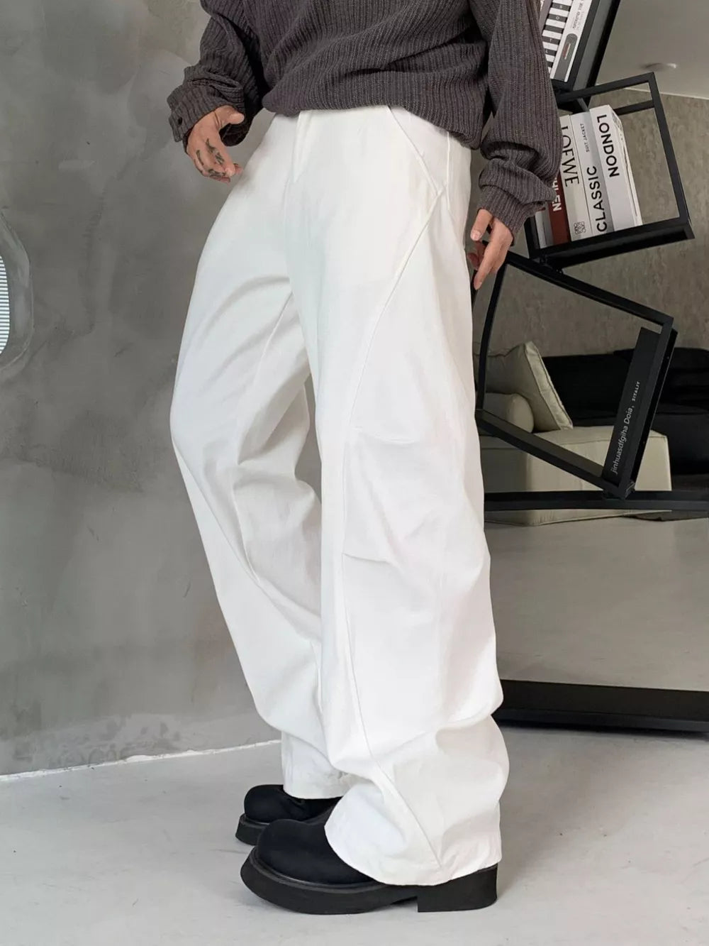 White with Men S Loose Fit Cargo Pants in White